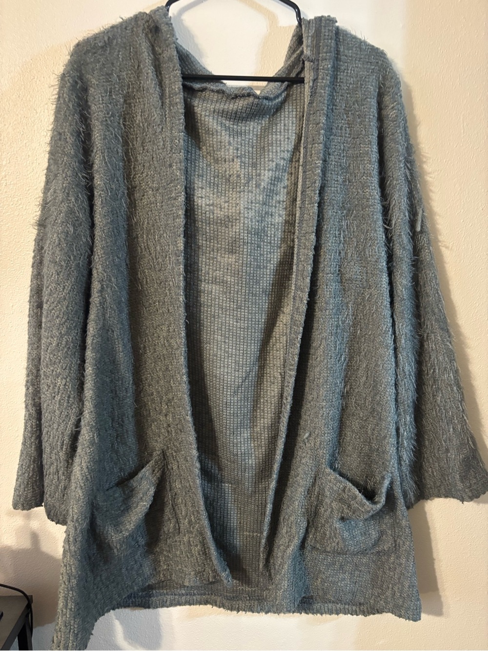 Cozy Open-Front Hooded Fuzzy Cardigan Sweater - Gray
